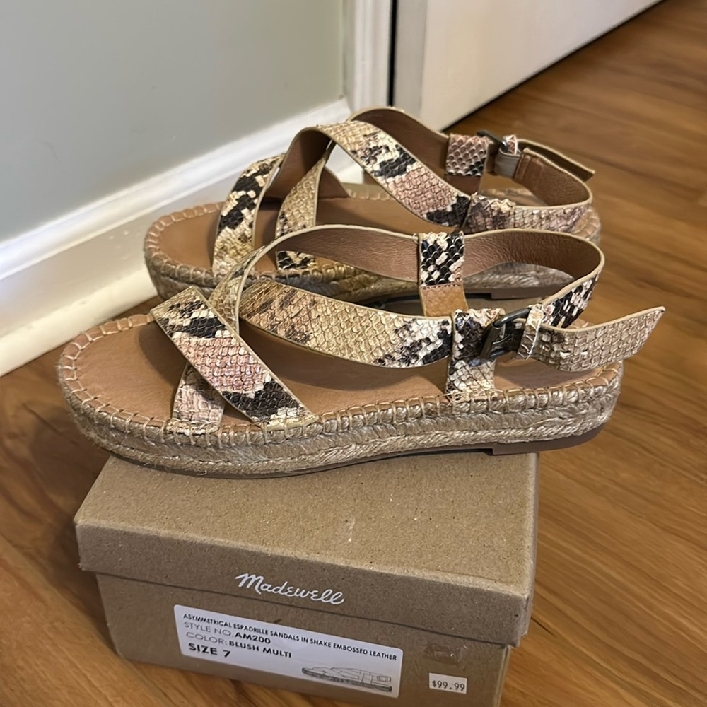 NEW Madewell Espadrille Sandals in Snake Embossed Leather Size 7